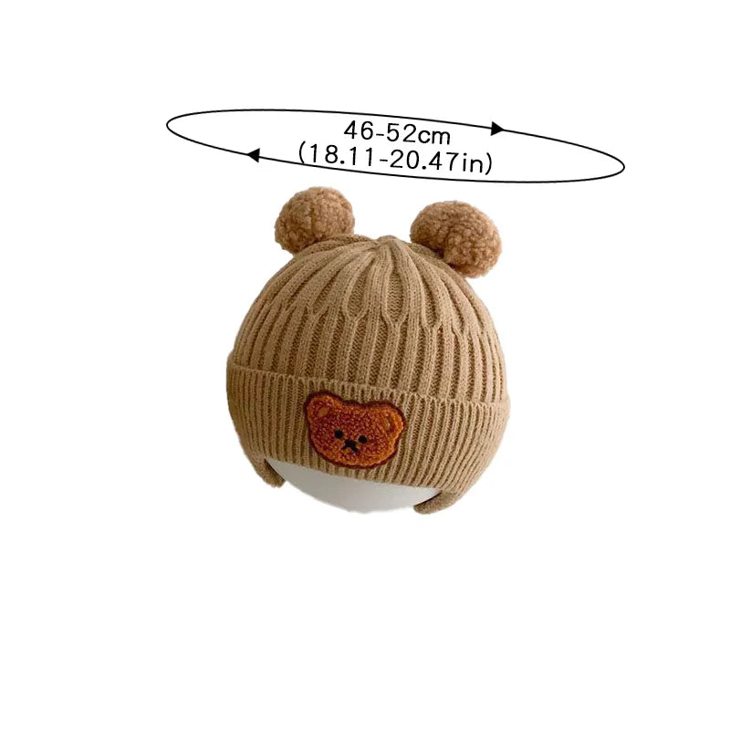 Winter Baby Beanie Cap Cartoon Bear Ear Protection Knitted Hat for Toddler Boys Girls Cute Korean Warm Kids Crochet Hats Gorros