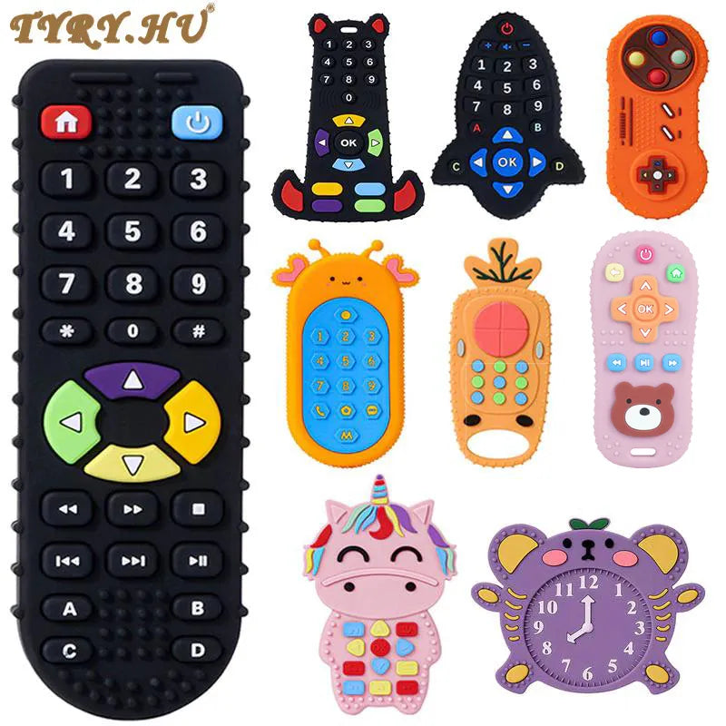 TYRY.HU 1Pc Baby Silicone Teether Toys Remote Control Shape Teether Rodent Gum Pain Relief Teething Toy Kids Sensory Educational