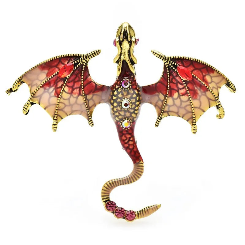 Wuli&baby Enamel Dragon Brooches For Women Men 6-color Rhinestone Flying Legand Animal Party Office Brooch Pins Gifts