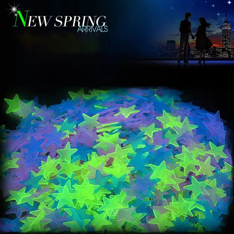 50Pcs Luminous 3D Stars Glow In The Dark Wall Stickers For Kids Baby Rooms Bedroom Ceiling Home Decor Fluorescent Star Stickers